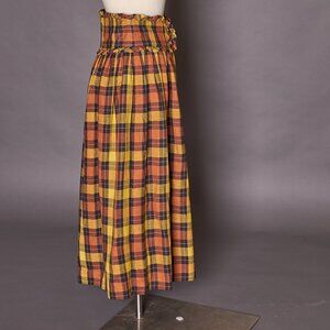 1980s Ruffle Waist Plaid Golden Button Up Skirt